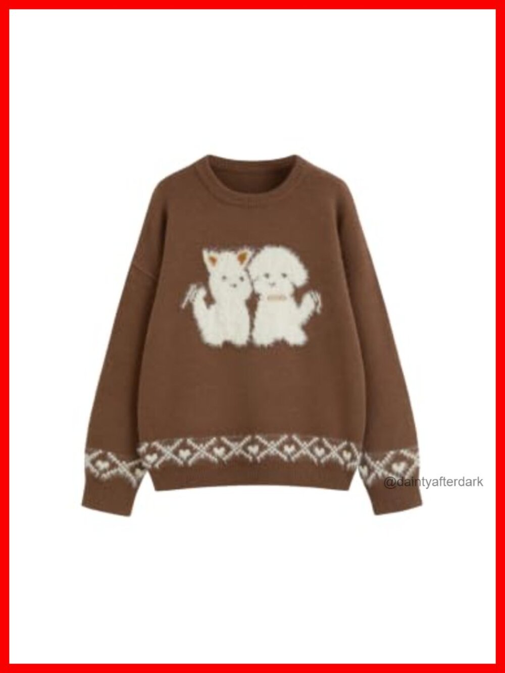 Oversized Cat Graphic Knit Pullover Sweater Long Sleeve Crew Neck